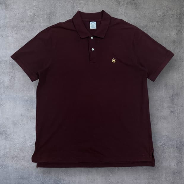 브룩스 브라더스 스몰 로고 버건디 카라 반팔티