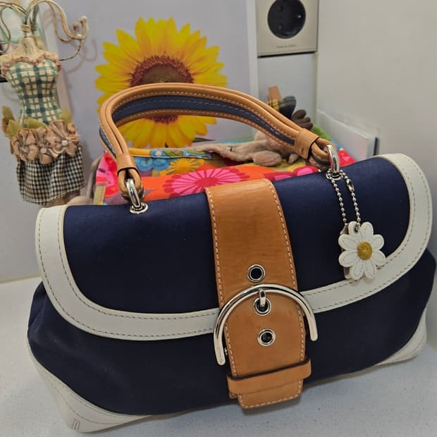 코치 소호 블루 시그니처 토트백 정품