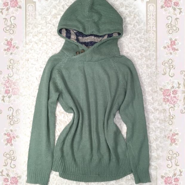 jpn vintage mint button stripe hood knit