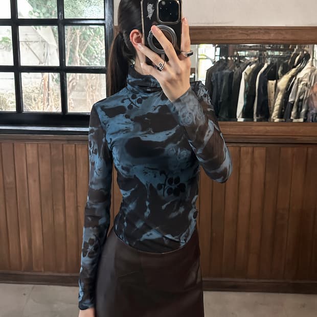 GANNI printed mesh turtleneck