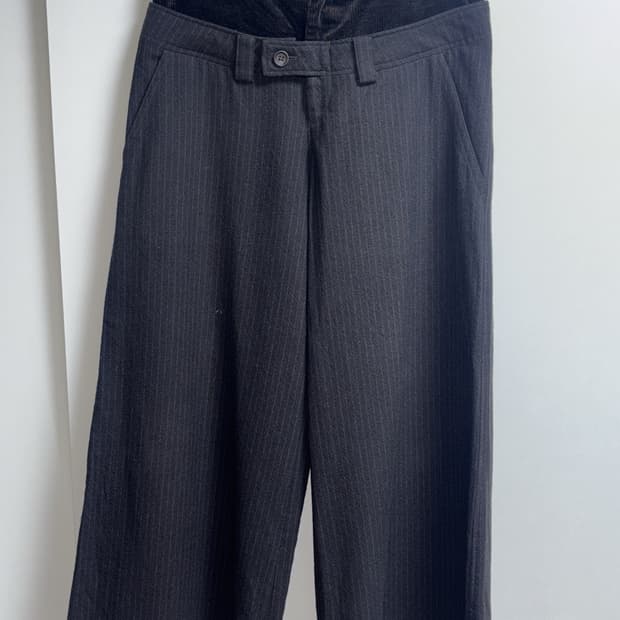 요지야마모토 더블 레이어드 스트라이프 코듀로이 와이드팬츠