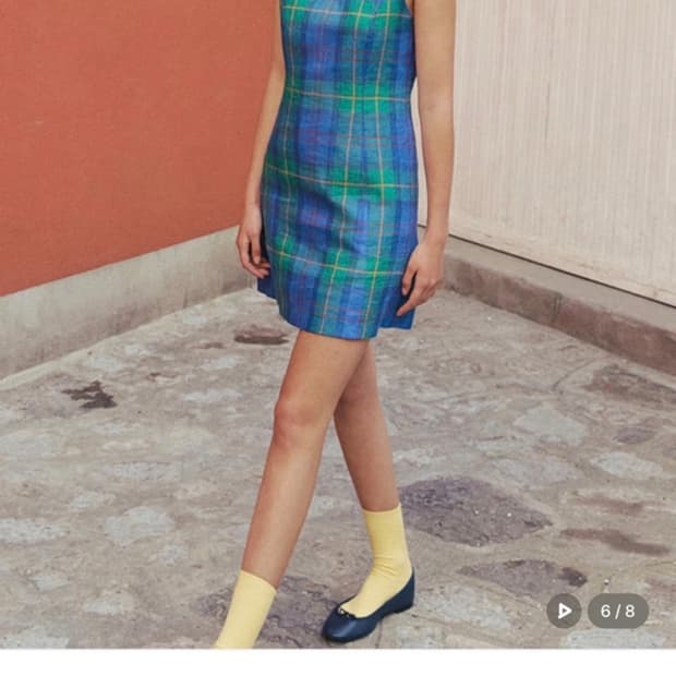 앤유 PISA 슬리브리스 미니 원피스 그린 타탄 체크