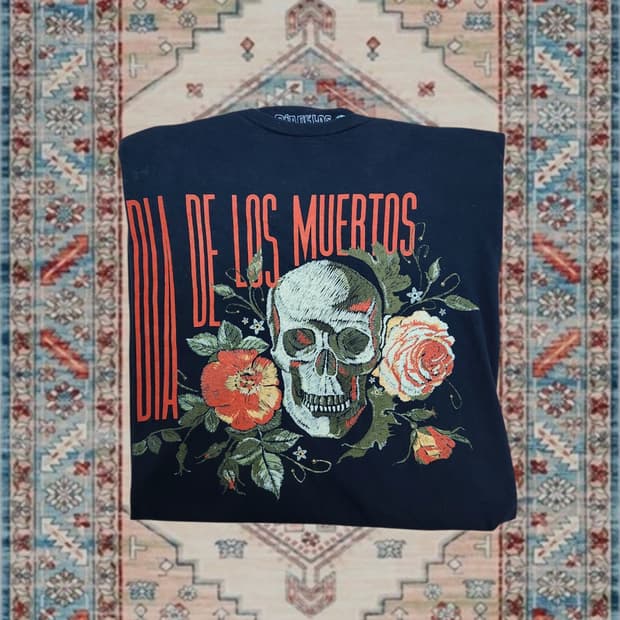 Dia de los Mouertos 스컬 장미 빈티지 그래픽 티셔츠