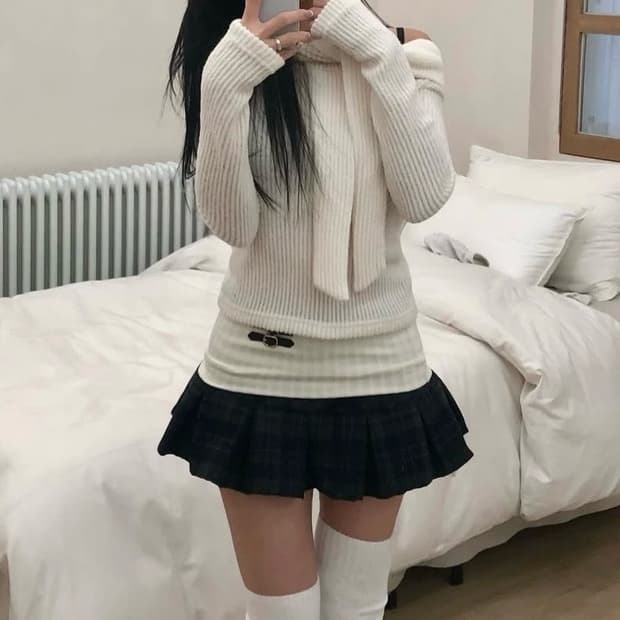 포어링 니트 +스커트 세트