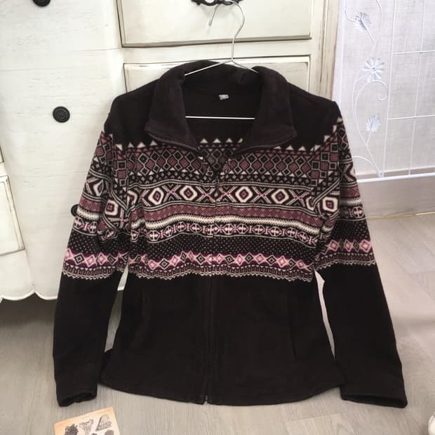 jpn vintage pink brown fleece nordic zip