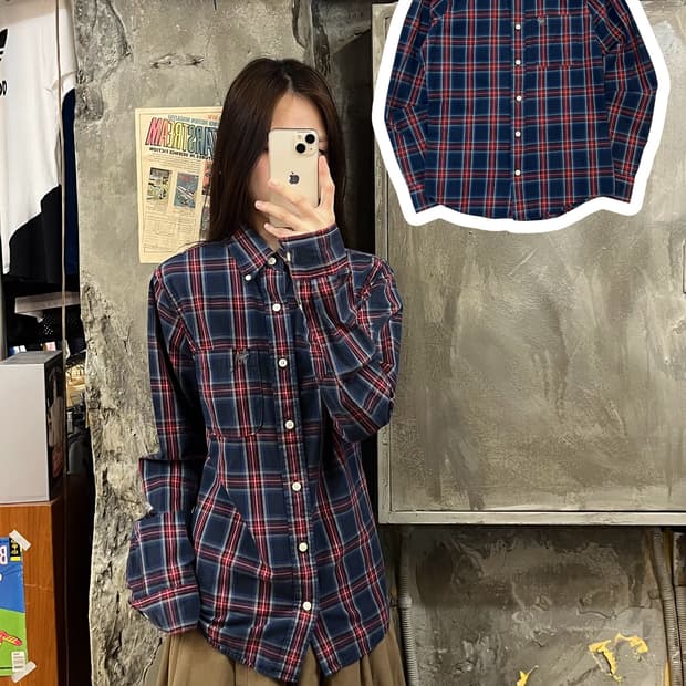 아베크롬비 체크 셔츠 네이비 M #csz967
