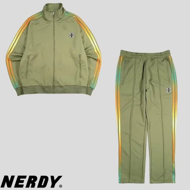 널디 카키 오렌지 그라데이션 사이드라인 트랙탑 세트 M