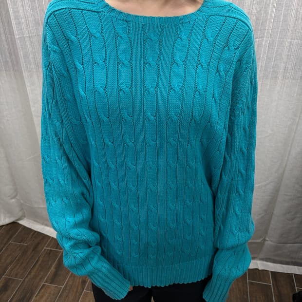 폴로 랄프로렌 터키석색 케이블 니트 코튼 스웨터