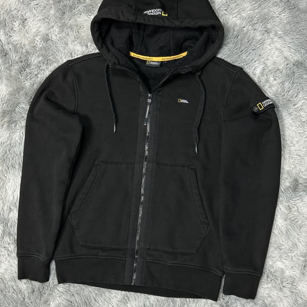 내셔널지오그래픽 기모 후드집업 블랙 s