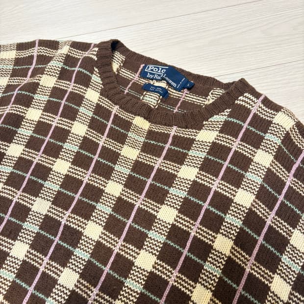 폴로 랄프로렌 빈티지 브라운 체크 니트 스웨터 L(103-105)