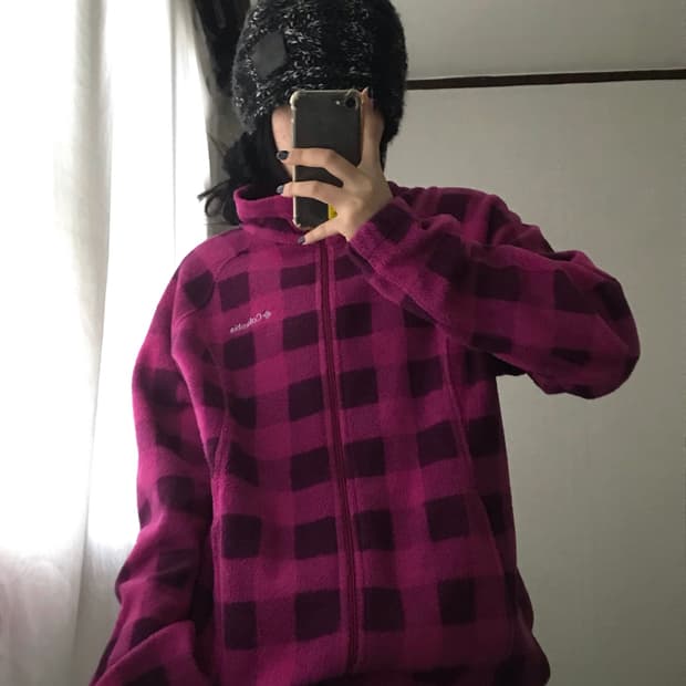 콜롬비아 플럼 체크 후리스