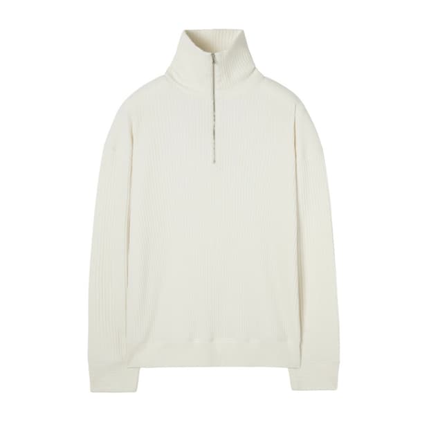 (L) 인사일런스 볼드 리브 하프 집업 니트 CREAM