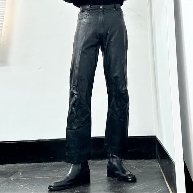 블랙 레더 팬츠 소가죽 바지