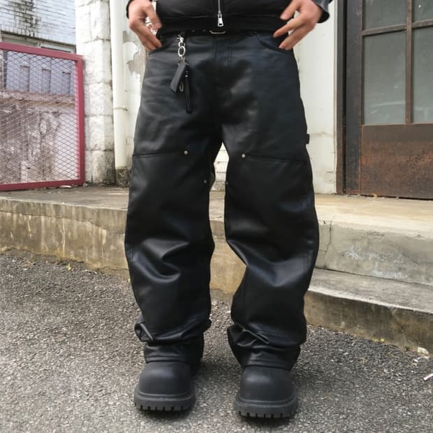 coated leather double knee pants