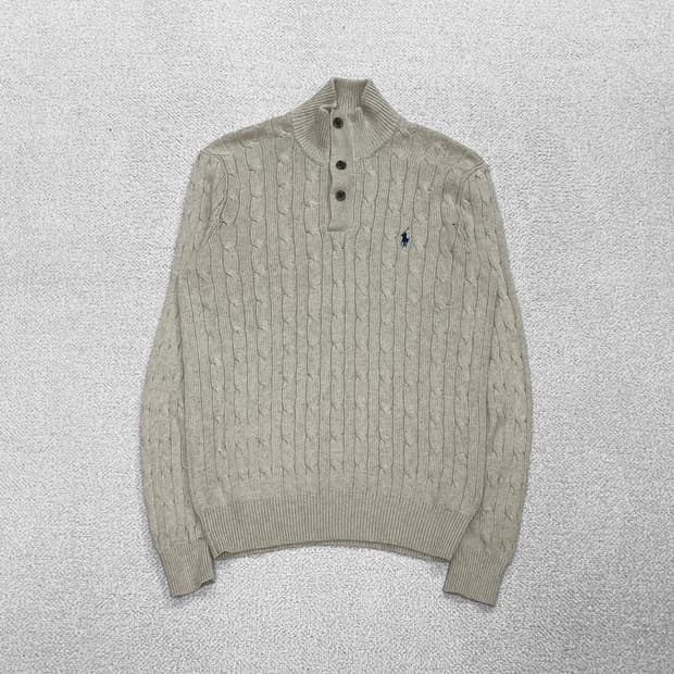 폴로 랄프로렌 포니 로고 케이블 하프 집업 니트 베이지