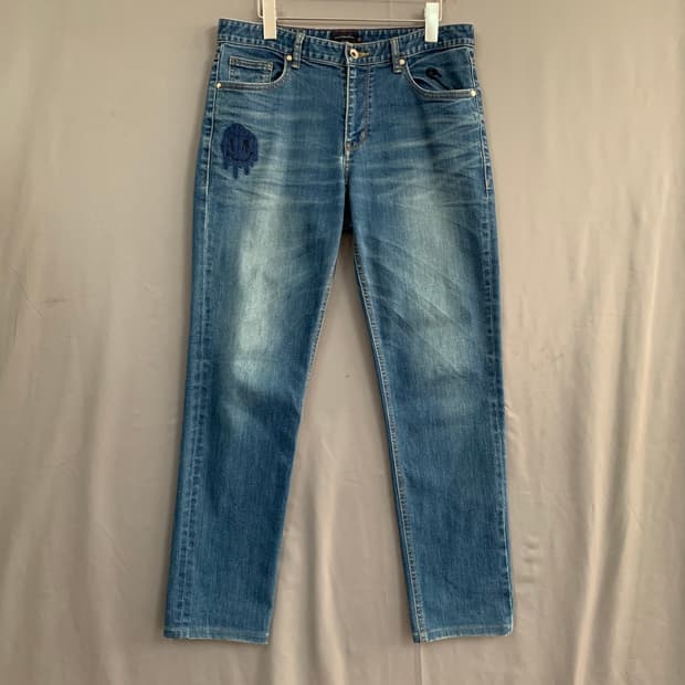 32인치 커스텀멜로우 자수 스판 데님 청바지