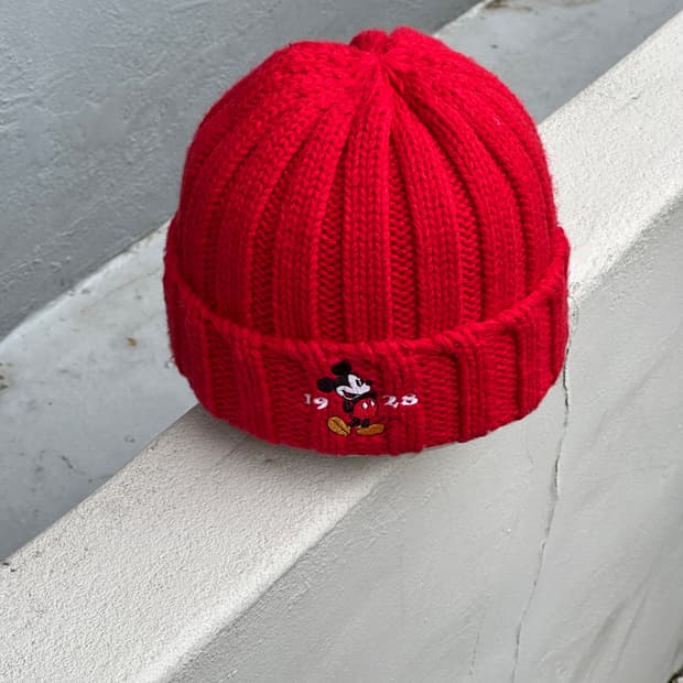 [S-M] 디즈니 미키마우스 로고 레드 비니 모자
