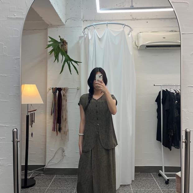 브라운 텍스쳐 투피스