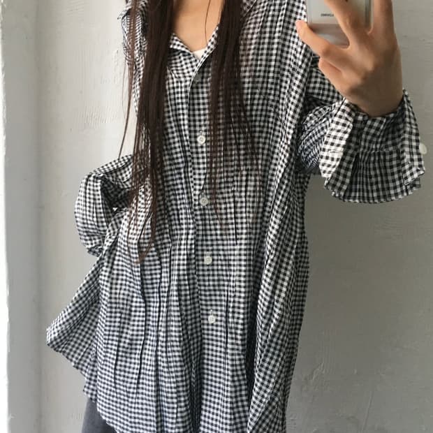 PLEATS PLEASE 플리츠플리즈 체크 링클 셔츠 원피스