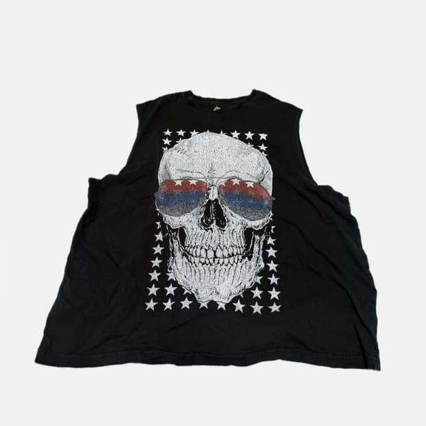 빈티지 해골 프린트 나시 티