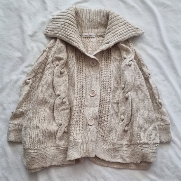 빈티지 모리걸 하구미 폼폼 니트 케이프 망토