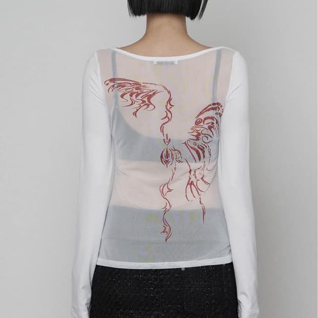Back See-Through Print Long Sleeve 