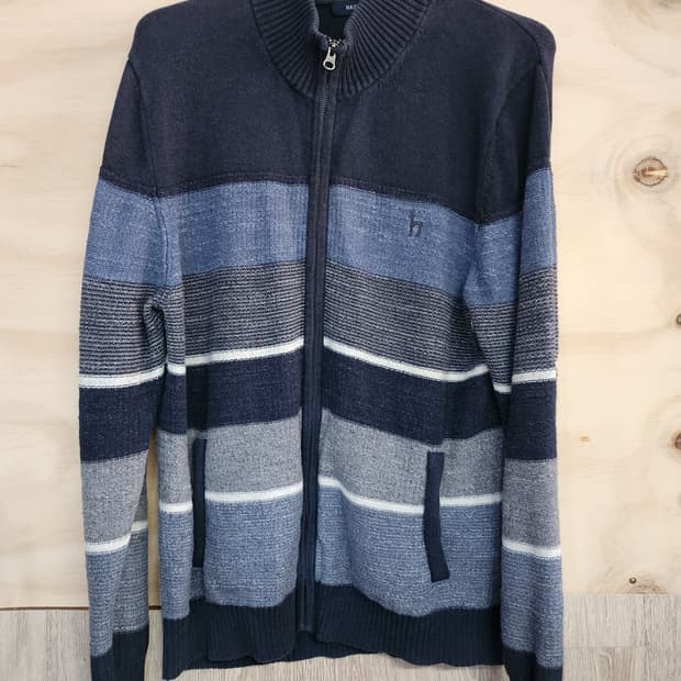 150) 헤지스 스트라이프 남성 집업 니트