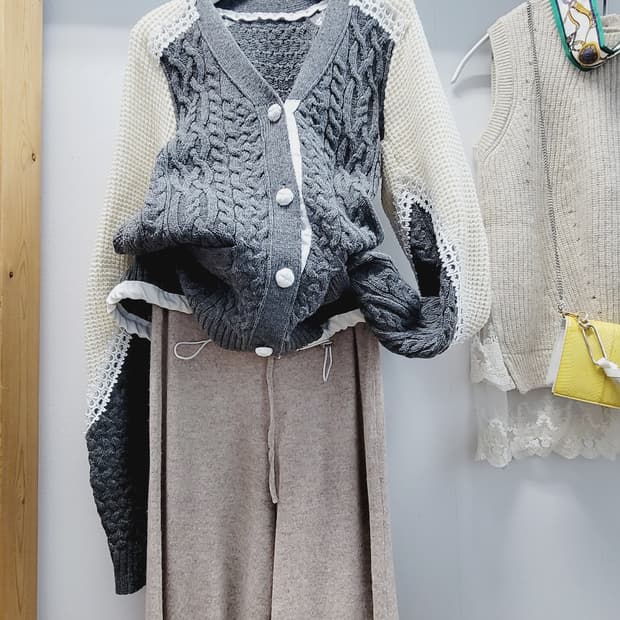  블루종 꽈배기 아우터. reformation 캐시미어 100% 팬츠