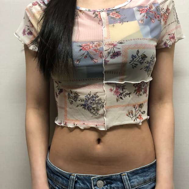 빈티지 플라워 패치워크 프린팅 탑