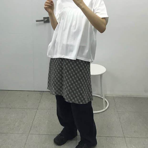 애프터먼데이 레이어드 체크 스커트