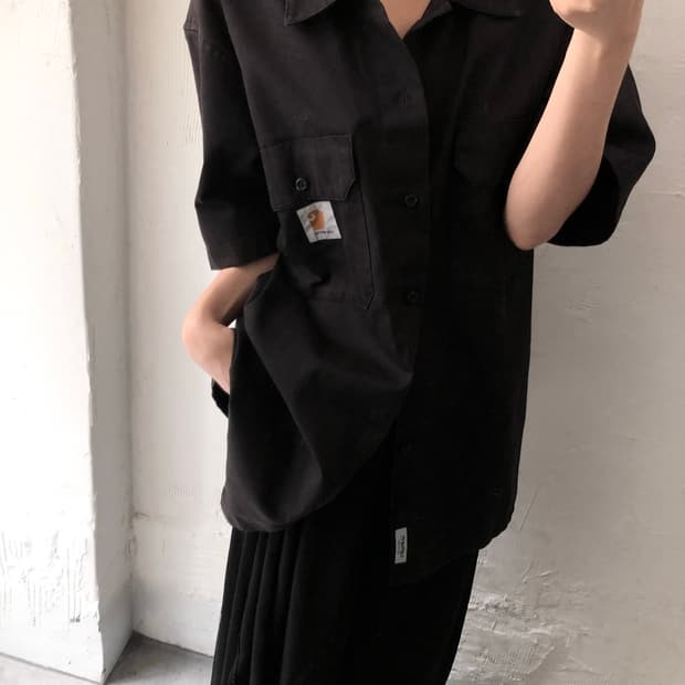 Carhartt 칼하트 블랙 반팔 포켓 셔츠