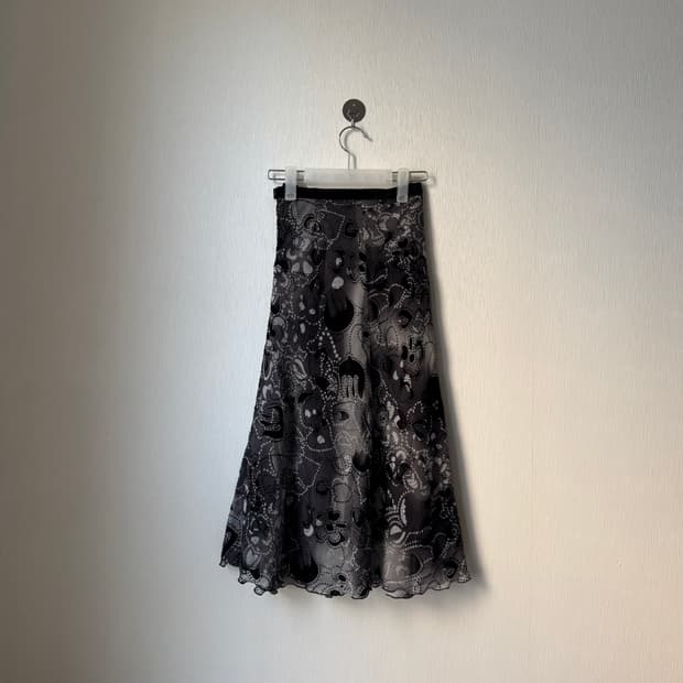 오리엔탈 벨벳포인트 무채색 롱스커트 치마 락시크 펑크