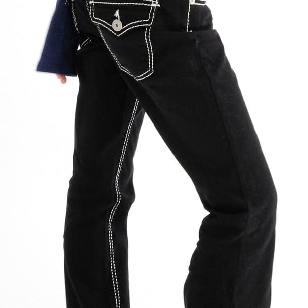 샵페어리 stitch low rise flare pants black