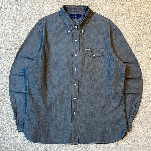 폴로 랄프로렌 신형 슬림핏 원포켓 샴브레이 데님셔츠 흑청