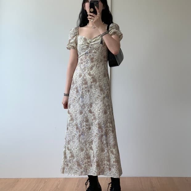 루루서울 마가렛 퍼프 드레스 베이지 롱