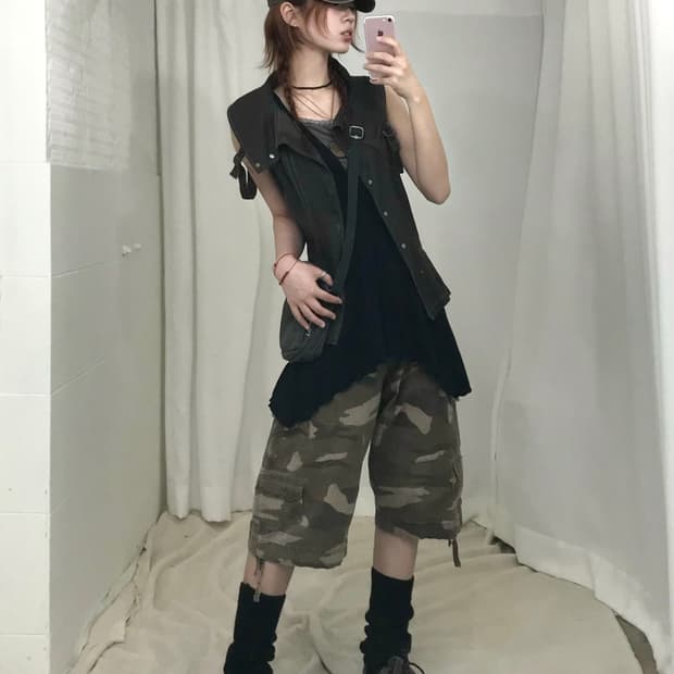 빈티지 카키 브라운 y2k 코디 세트