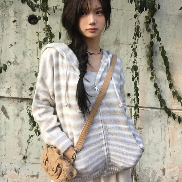 솜사탕 블루 니트 후드집업