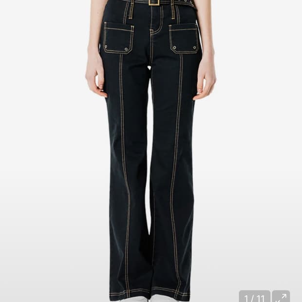 러닝하이 스티치 포인트 벨트 부츠컷 팬츠 [블랙]