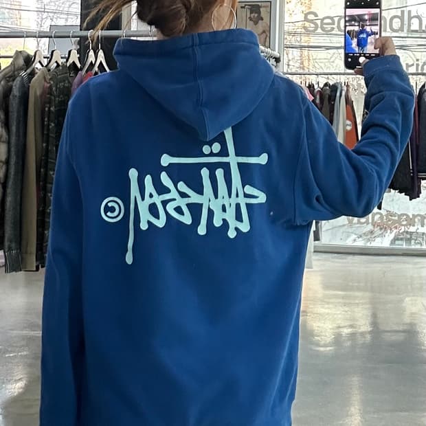 스투시 빅로고 블루민트 후드티