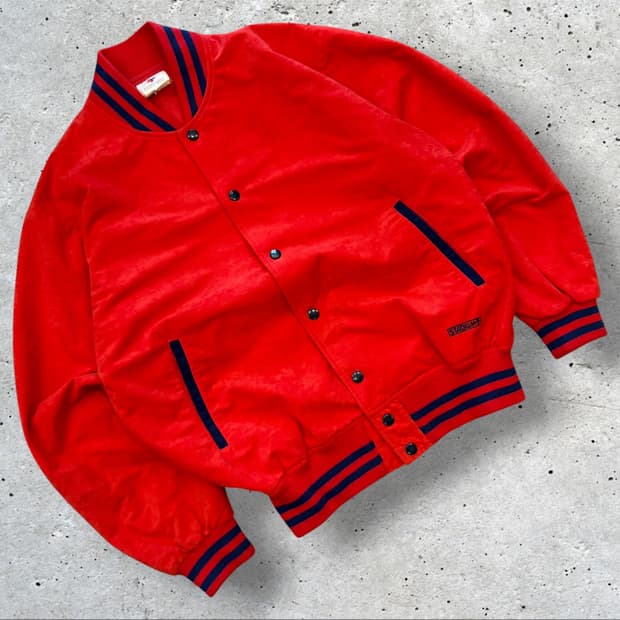 [L] 90s 데상트 재팬 스타디움 바시티 야구 점퍼 레드 D807