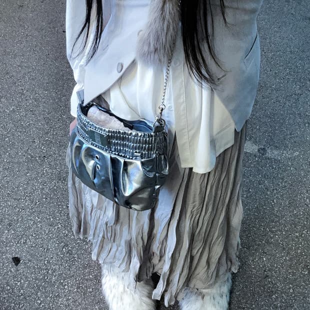 빈티지 체인백 새틴블루