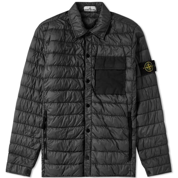 [L] 스톤아일랜드 가먼트 다이드 마이크로얀 다운 셔츠 블랙
