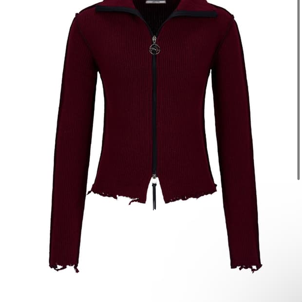 레씨토 Destroyed Lip Knit Zip-Up_[Burgundy]