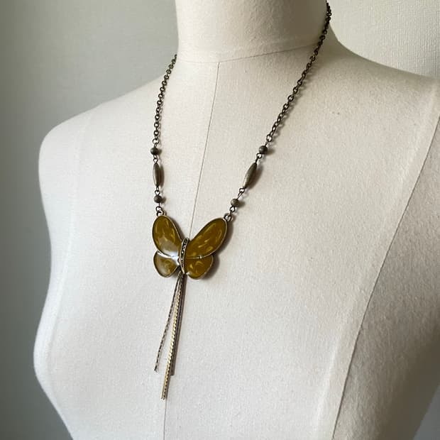 Khaki Brown Muted Butterfly Necklace