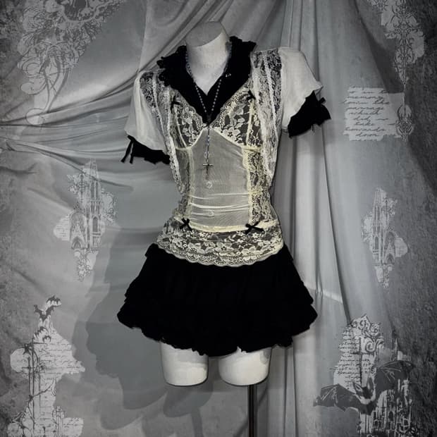 무채색 페어리 레이스 세라깔 코디세트 