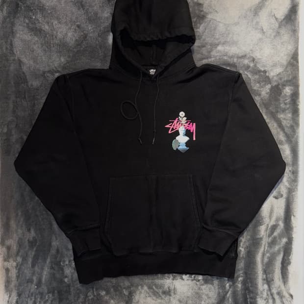 스투시 프린팅 후드티 블랙 L