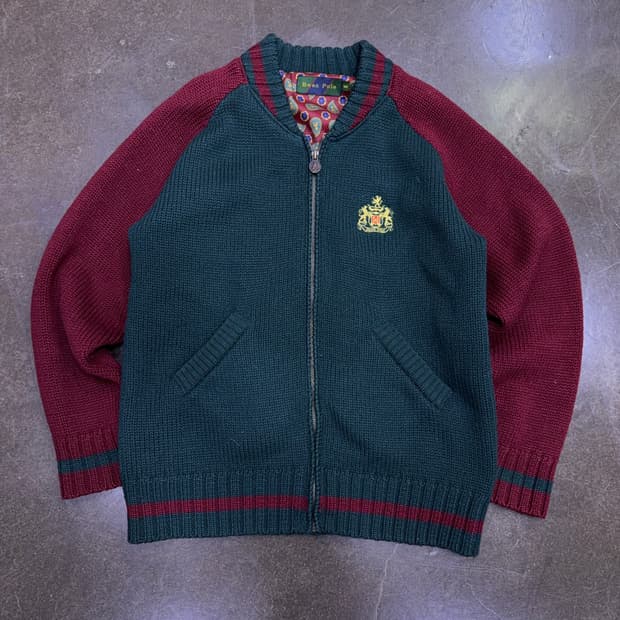 빈폴 헤비 울 자수 페이즐리 배색 니트 집업 스웨터 자켓 100