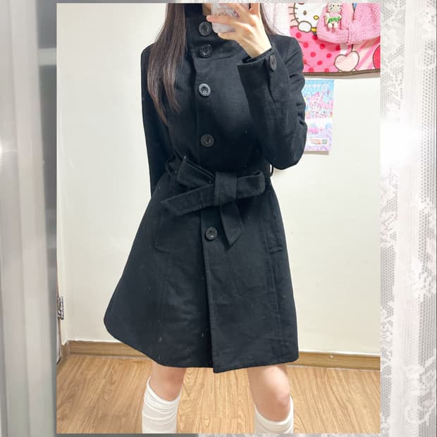 빈티지 핑키앤다이안 블랙 코트 달천깔 오네갸루 공겜여주 고딕 로걀 긱시크