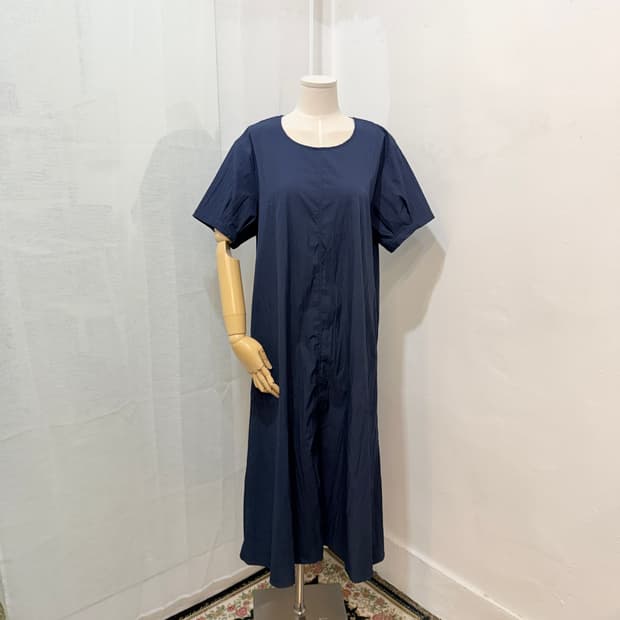 블루 바스락 나일론 반팔롱원피스 롱드레스 4667
