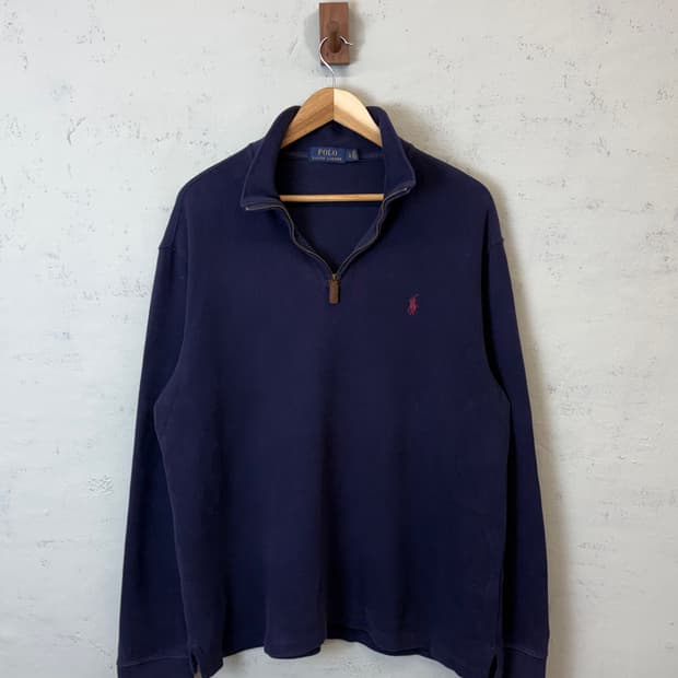폴로랄프로렌 네이비 코튼 니트 반집업